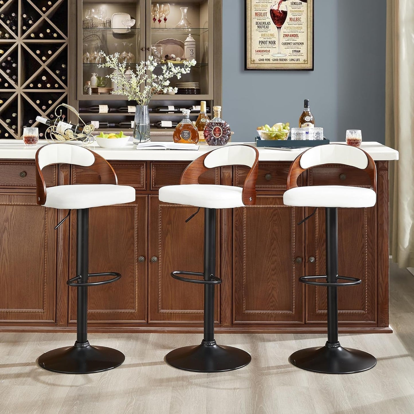 Bar Stool Set of 2, Counter Height Stools with Bentwood