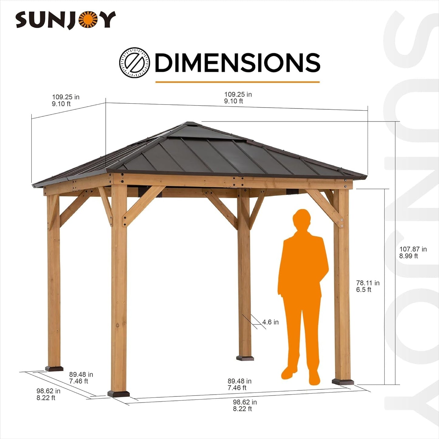 Hardtop Gazebo 9 X 9 Ft. Cedar Framed Wood Gazebo with Brown Steel &