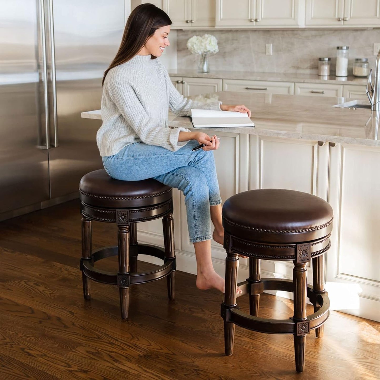 Pullman 31 Inch Tall Bar Height Upholstered Backless Barstool in Dark