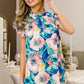 BiBi Floral Round Neck Ruffled Cap Sleeve Blouse