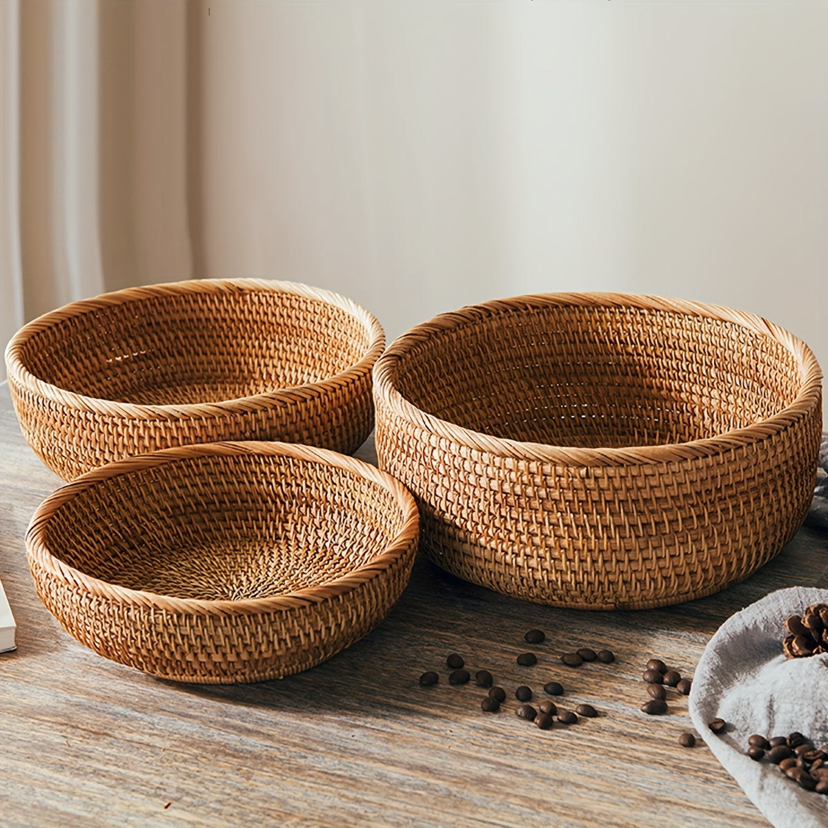 Set of 1 or 3 Rattan Decorative Woven Baskets