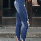 Dark Blue Washed Distressed Slits Skinny Jeans