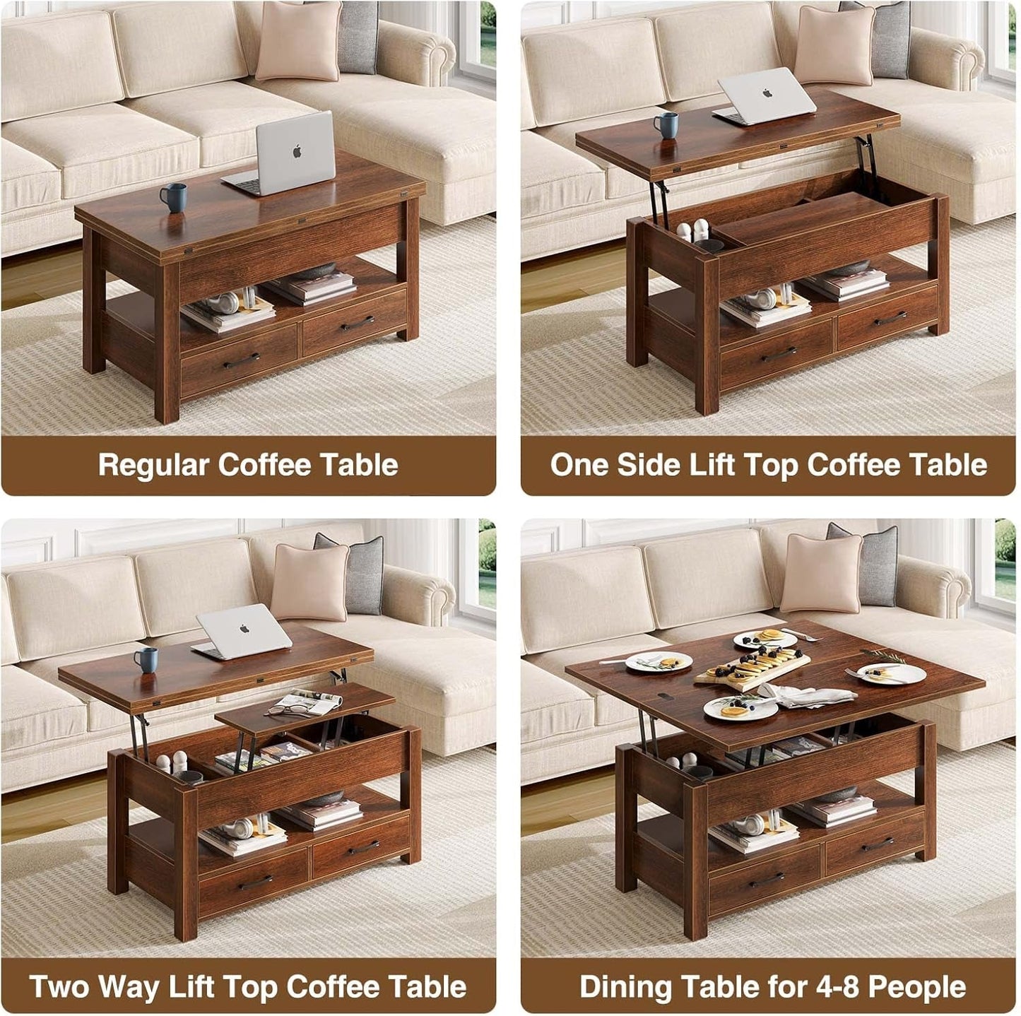 Coffee Table Lift Top, Multi-Function Convertible Coffee Table with
