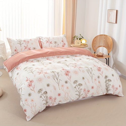 3Piece Floral Duvet Cover Set Soft Pastoral Style Bedding