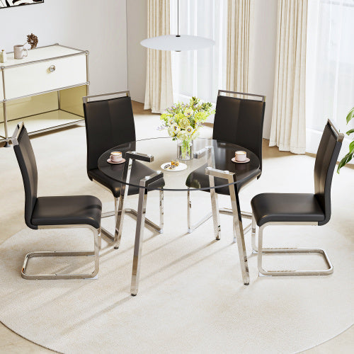 Modern Minimalist Style Round Transparent Tempered Glass Table,