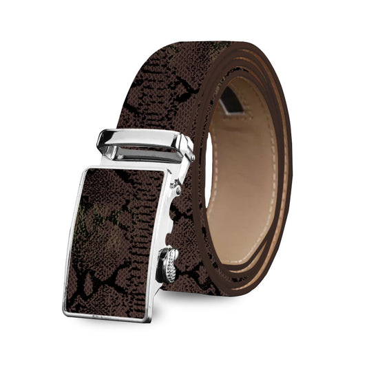 Brown Mens Adjustable Ratchet Slide Buckle Belt - Genuine Leather