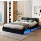 Full Size Upholstered Faux Leather Platform Bed With LED Light Bed Fra
