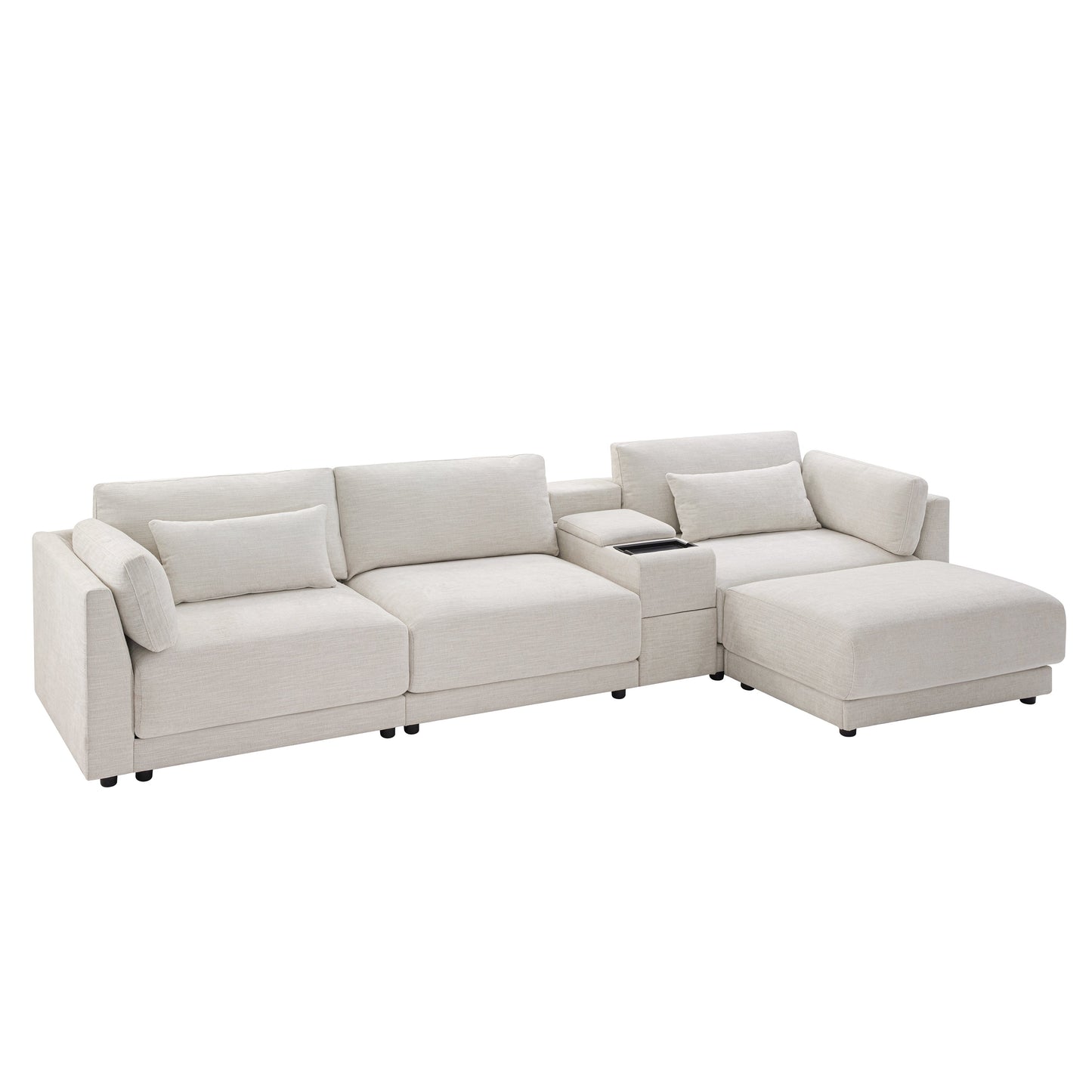 124'' Modular Sectional Sofa with Storage Console and Movable
