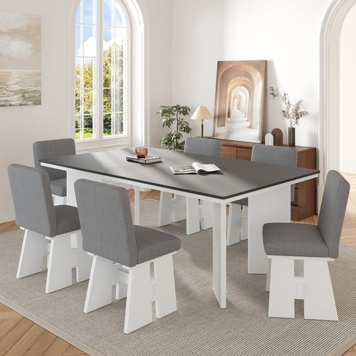 Modern 7-Piece Dining Table Set with 6 Upholstered Dining Chairs, Dark