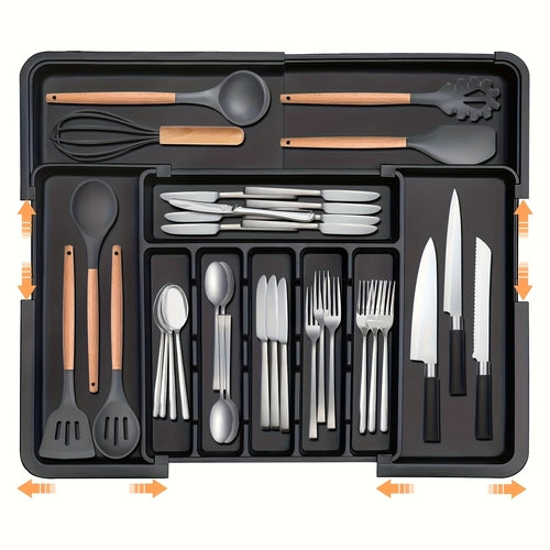 Expandable Silverware Organizer Tray - Adjustable Flatware Storage for