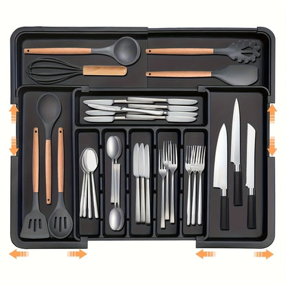 Expandable Silverware Organizer Tray - Adjustable Flatware Storage for