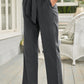 Black Elastic Waist Drawstring Wide Leg Pants