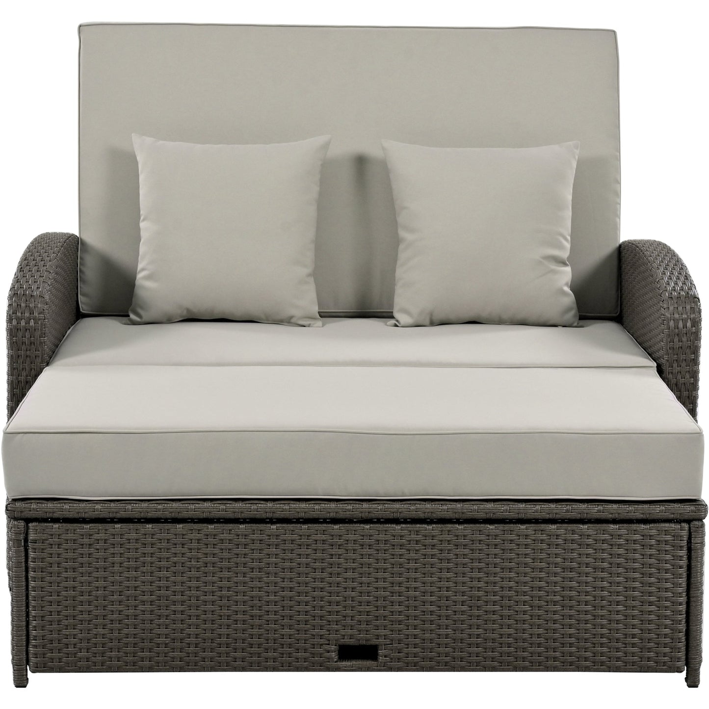 PE Wicker Rattan Double Chaise Lounge, 2-Person Reclining Daybed with
