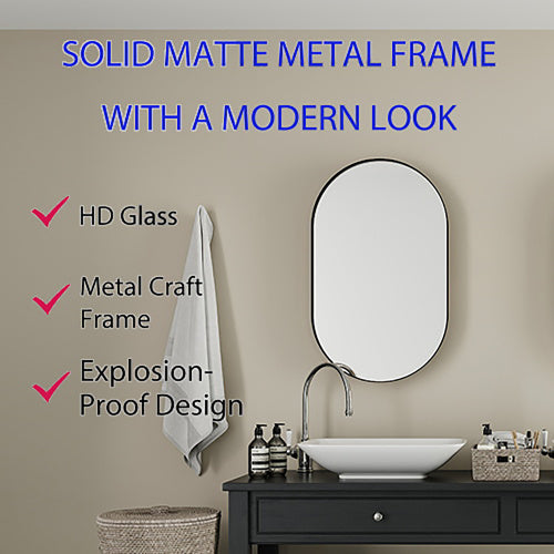20x34 Inch Oval Recessed Metal Frame Bathroom Wall Cabinet With Mirror