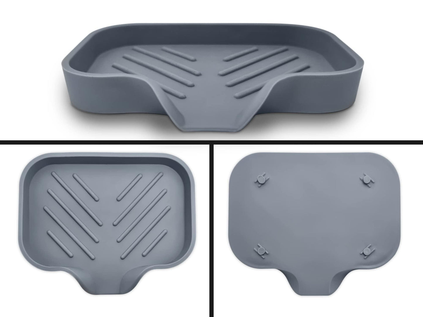 2 pcs Grey Silicone Soap Tray   Self Draining Soap Dish   Soap Holder