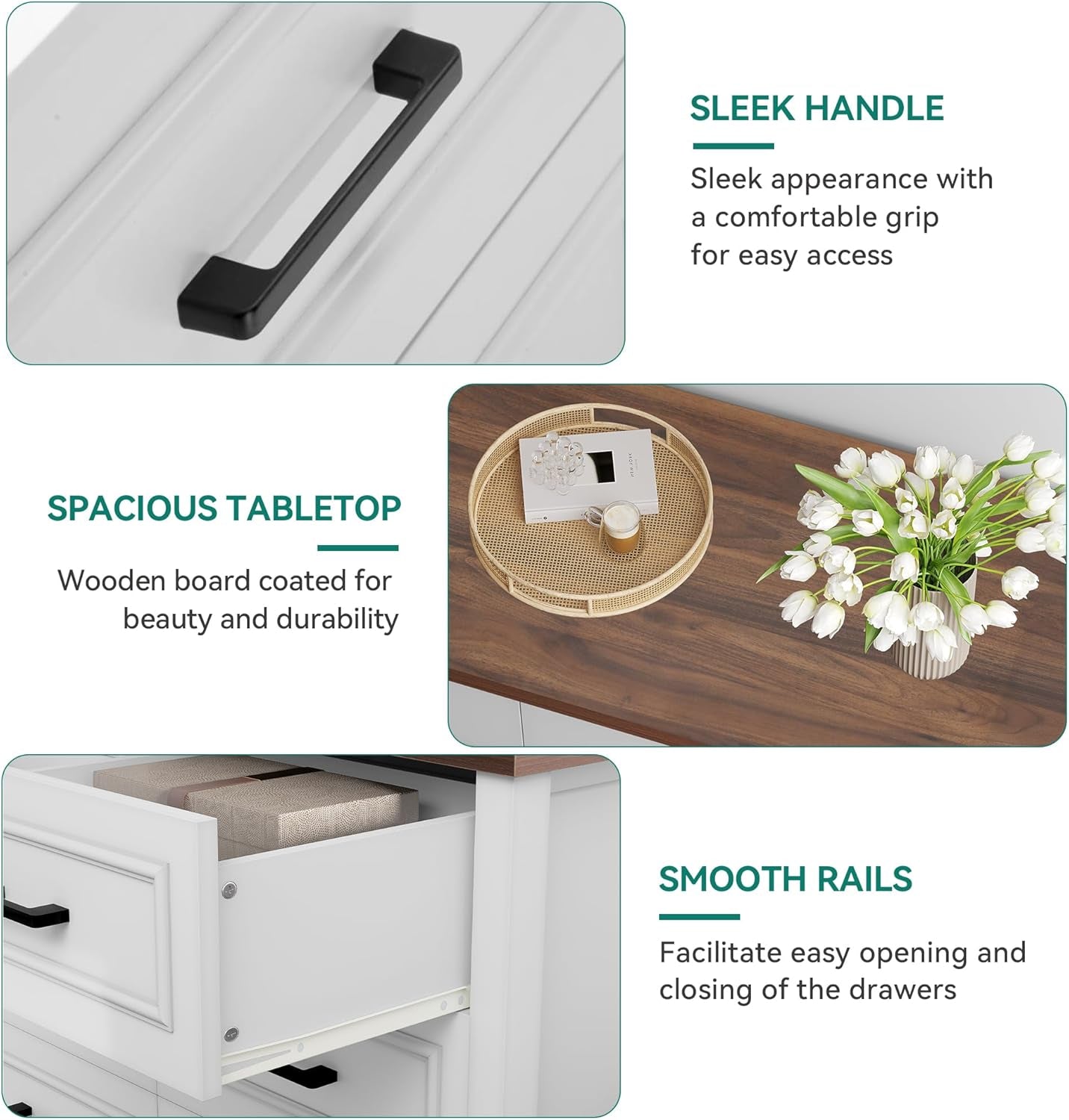 6-Drawer Dresser with Built-In Power Outlet, Wood Dresser TV Stand
