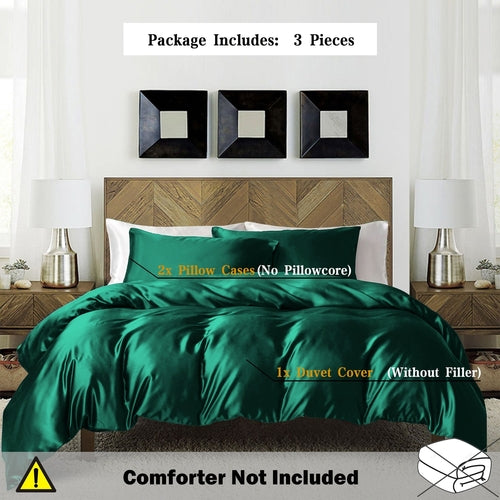 Luxurious Satin 3Piece Duvet Cover Set  Solid Color