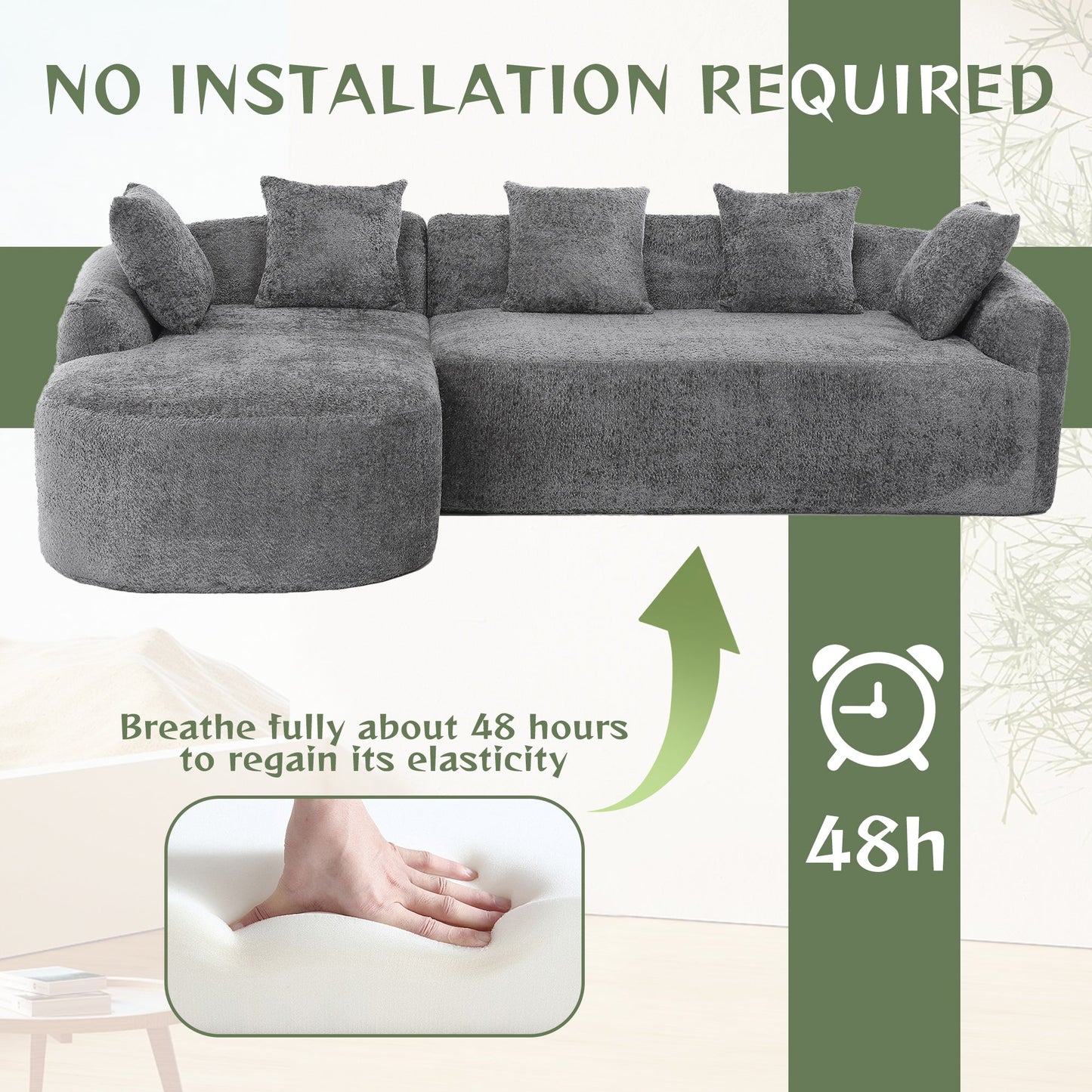 Boucle Sofa 3 Seater for Living Room Oversized Comfy Sofa L-Shape Sofa