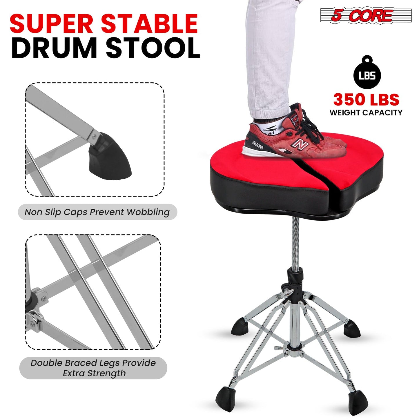 5Core Drum Throne Sponge Padded Guitar Stool Drummer Seat for Adults &