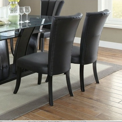 Black Faux Leather Upholstered Lines Back Set Of 2pc Chairs Dining