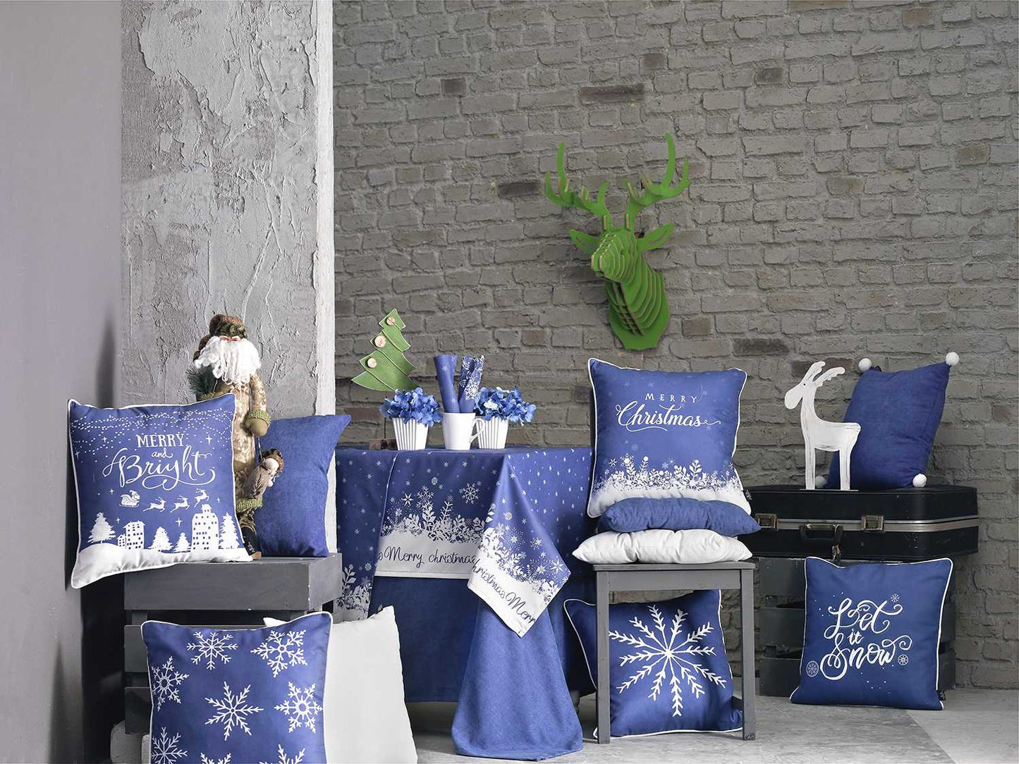 18inches Blue Christmas Merry Bright Throw Pillow Cover