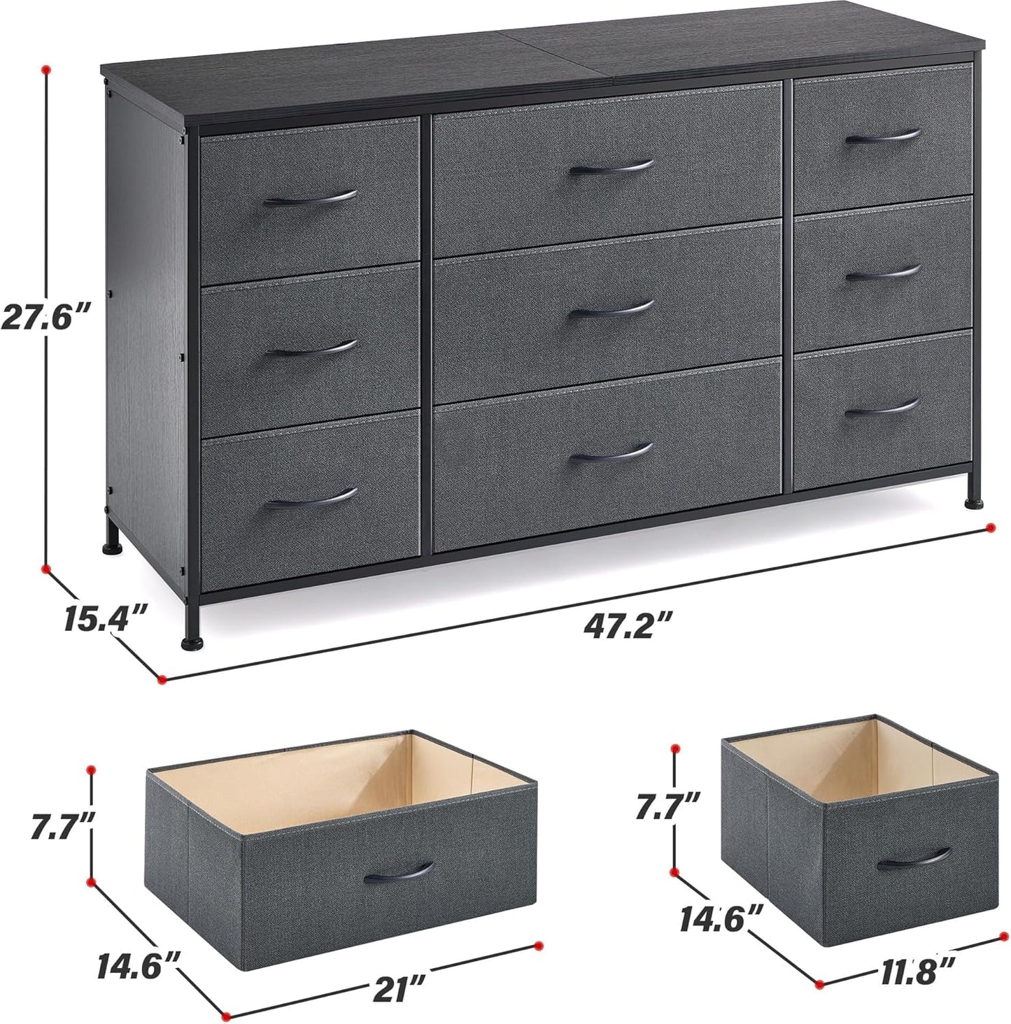 Dresser, Dresser for Bedroom with 9 Drawers, Wide Dresser TV Stand for