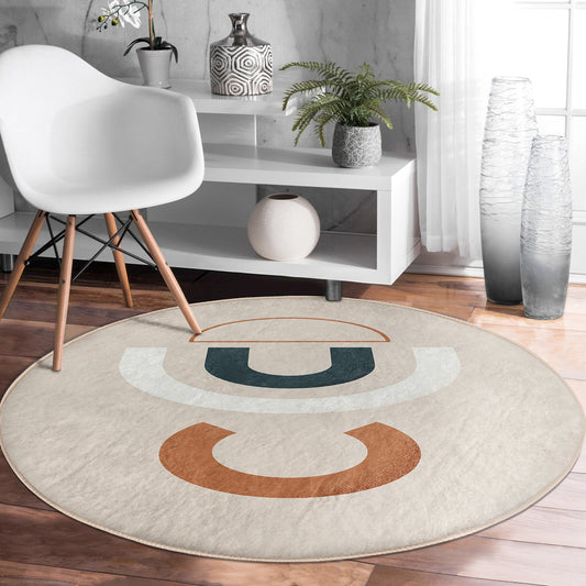 Abstract Round Rug, Abstract Area Carpet, Non Slip Decorative Circle
