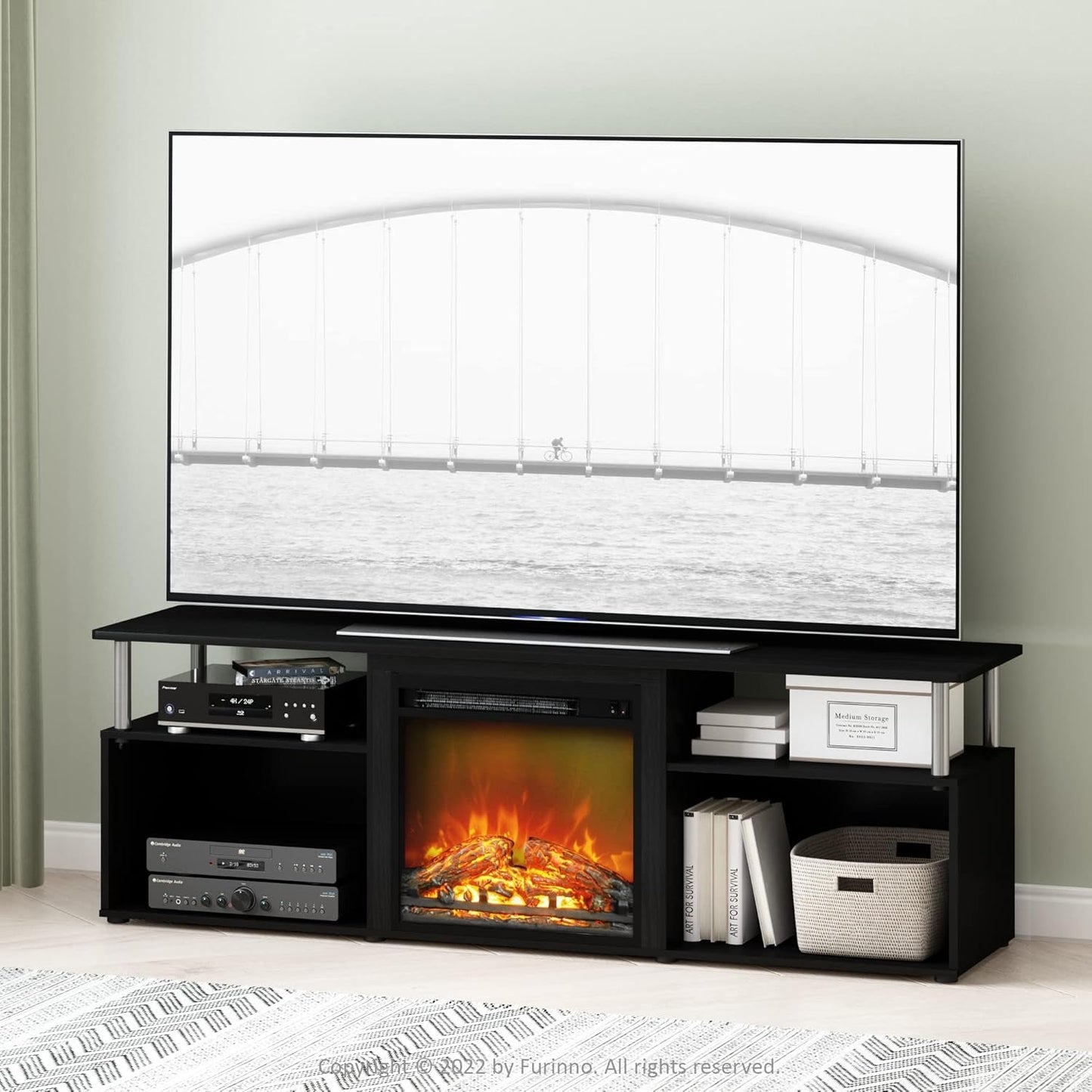 Jensen Open Storage Fireplace Entertainment Center for TV up to 70