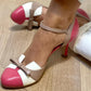 Ins Bow Sandals Summer Color-matching Pointed Toe Buckle High Heels
