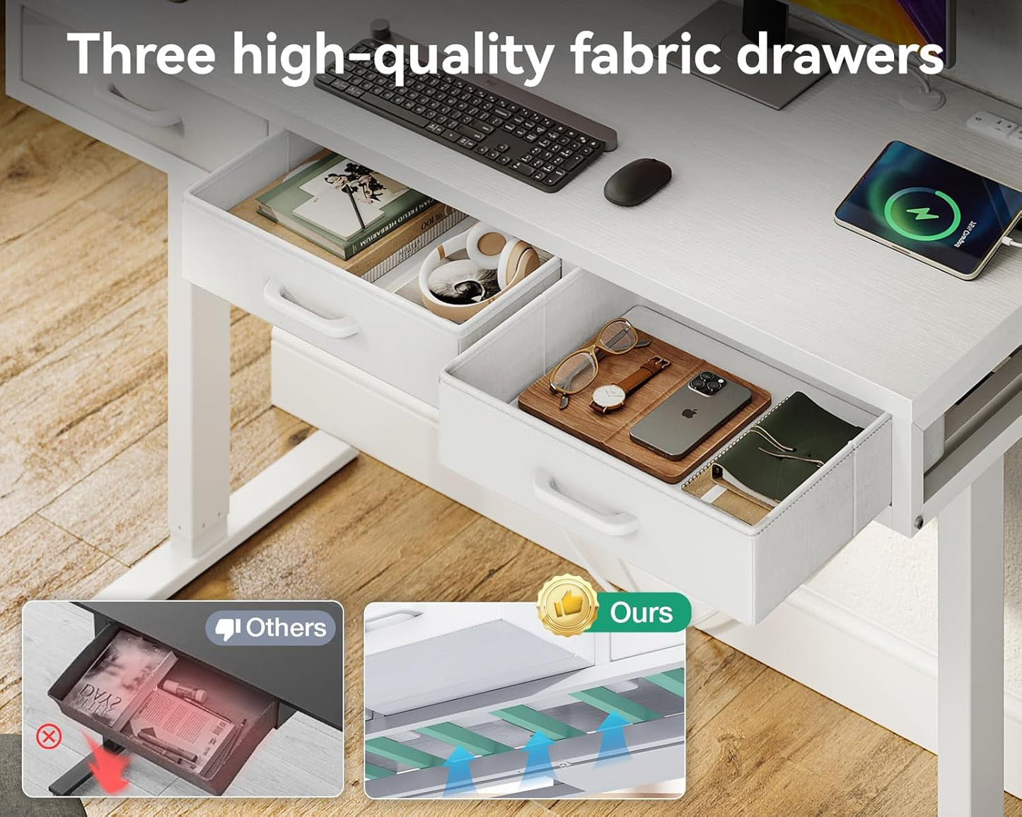 Electric Standing Desk with Drawers, 55 Inch Height Adjustable Desk