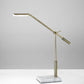 26" Antiqued Gold And White Marble And Metal Adjustable LED Desk Lamp