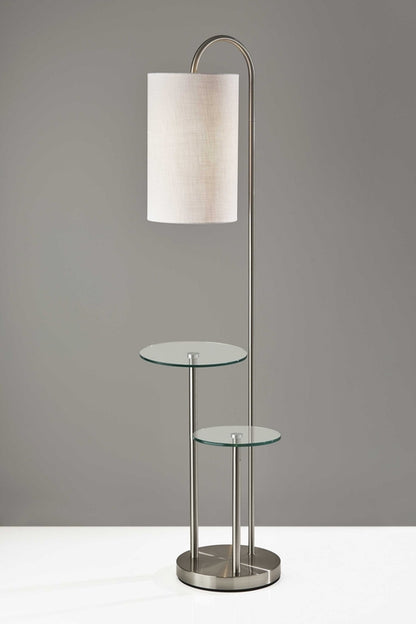 66" Silver Tray Table Floor Lamp With White Fabric Drum Shade