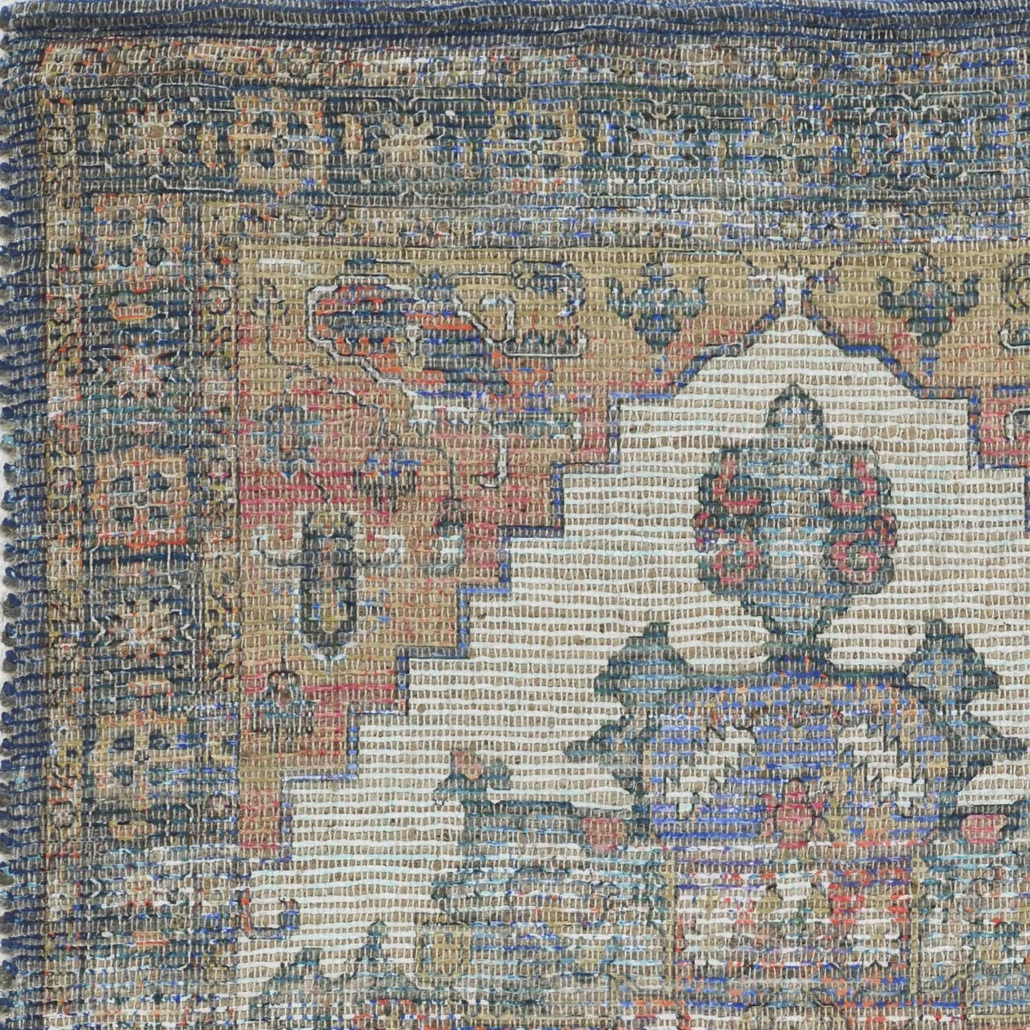 8' X 10' Blue And Orange Medallion Hand Woven Distressed Area Rug