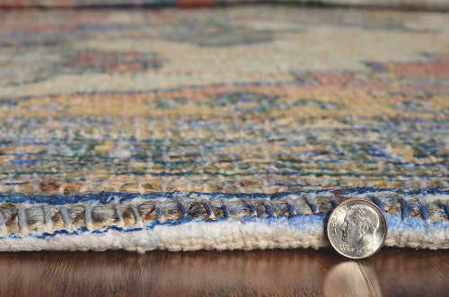 8' X 10' Blue And Orange Medallion Hand Woven Distressed Area Rug