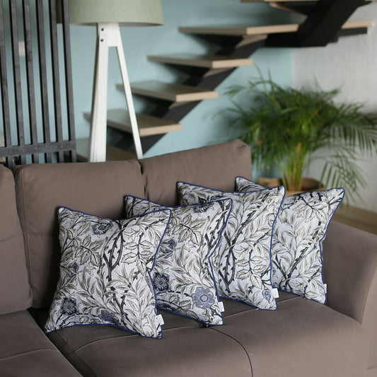 Set of 4 17inches Jacquard Leaf Throw Pillow Cover in Blue