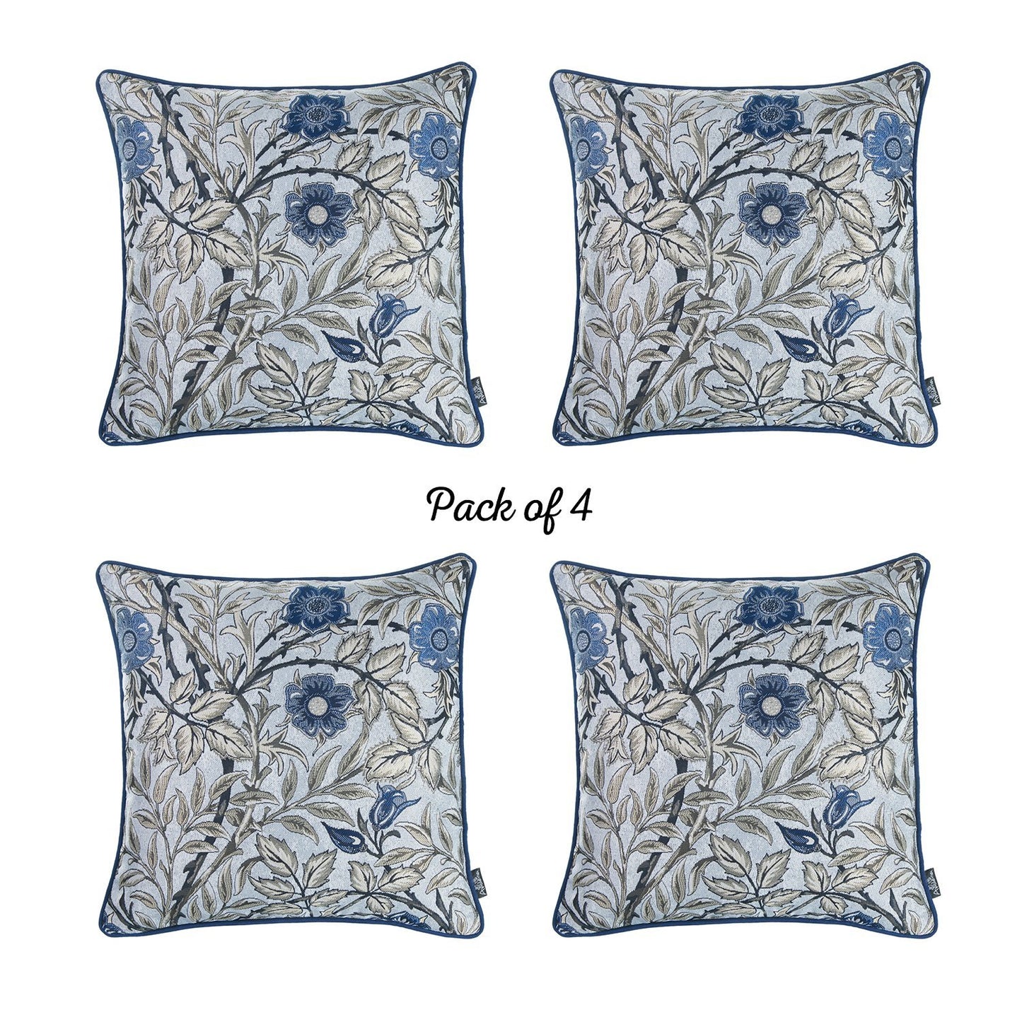 Set of 4 17inches Jacquard Leaf Throw Pillow Cover in Blue