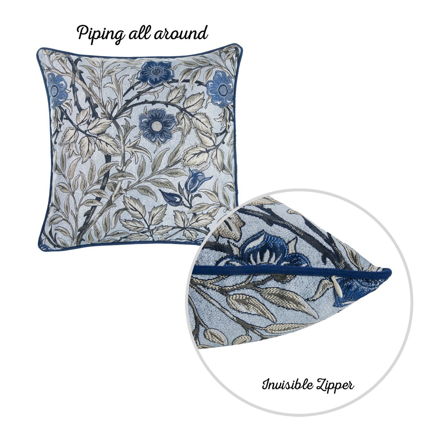Set of 4 17inches Jacquard Leaf Throw Pillow Cover in Blue