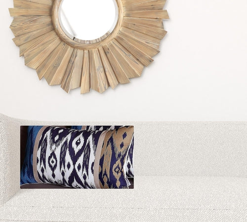 Set of 4 Brown and Blue Ikat Design Lumbar Pillow Covers