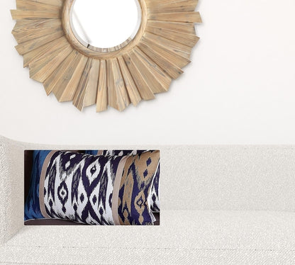 Set of 4 Brown and Blue Ikat Design Lumbar Pillow Covers