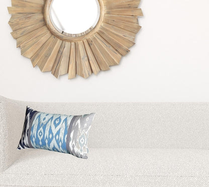 Set of 4 Aqua Blue and Gray Ikat Lumbar Pillow Covers