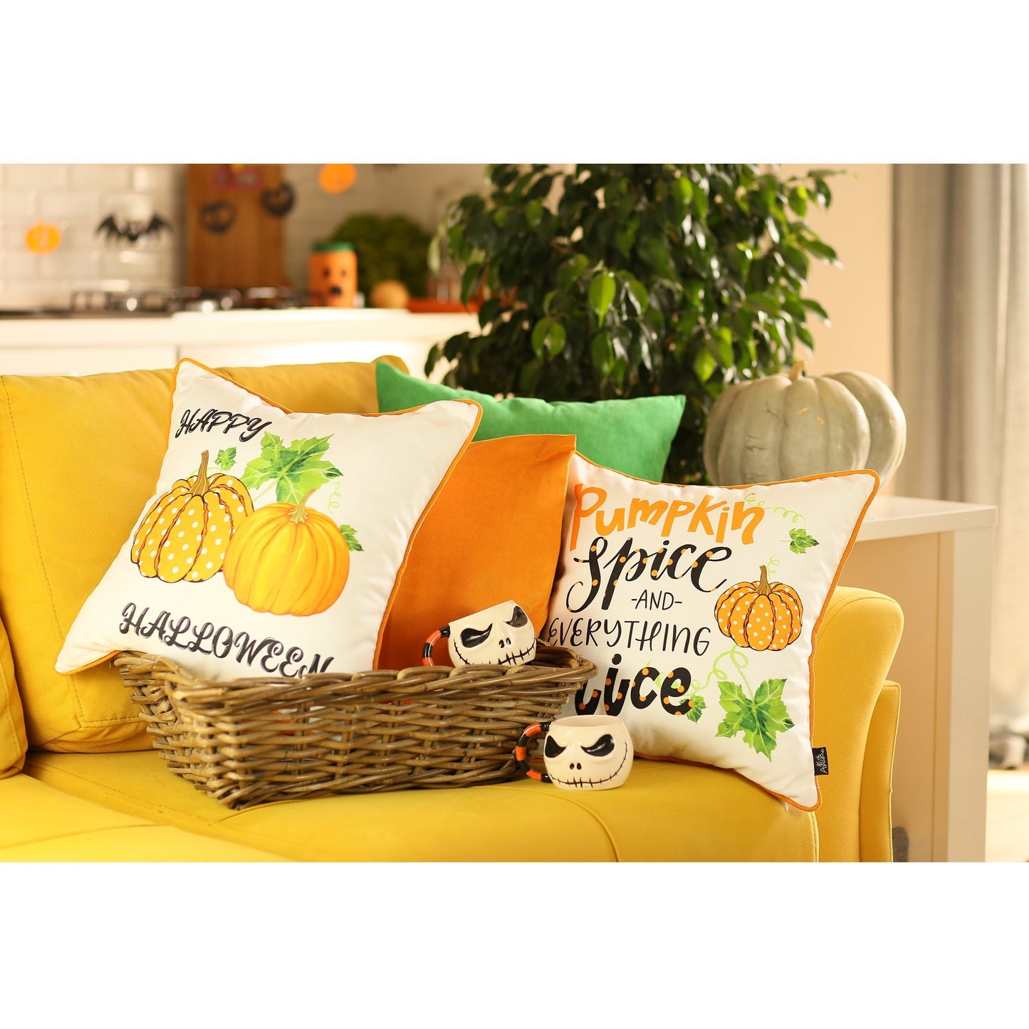 Set of 4 18inches Fall Pumpkin Spice Harvest Throw Pillow Cover in