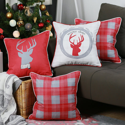 Set of 4 18inches Winter Deer Throw Pillow Cover in Multicolor