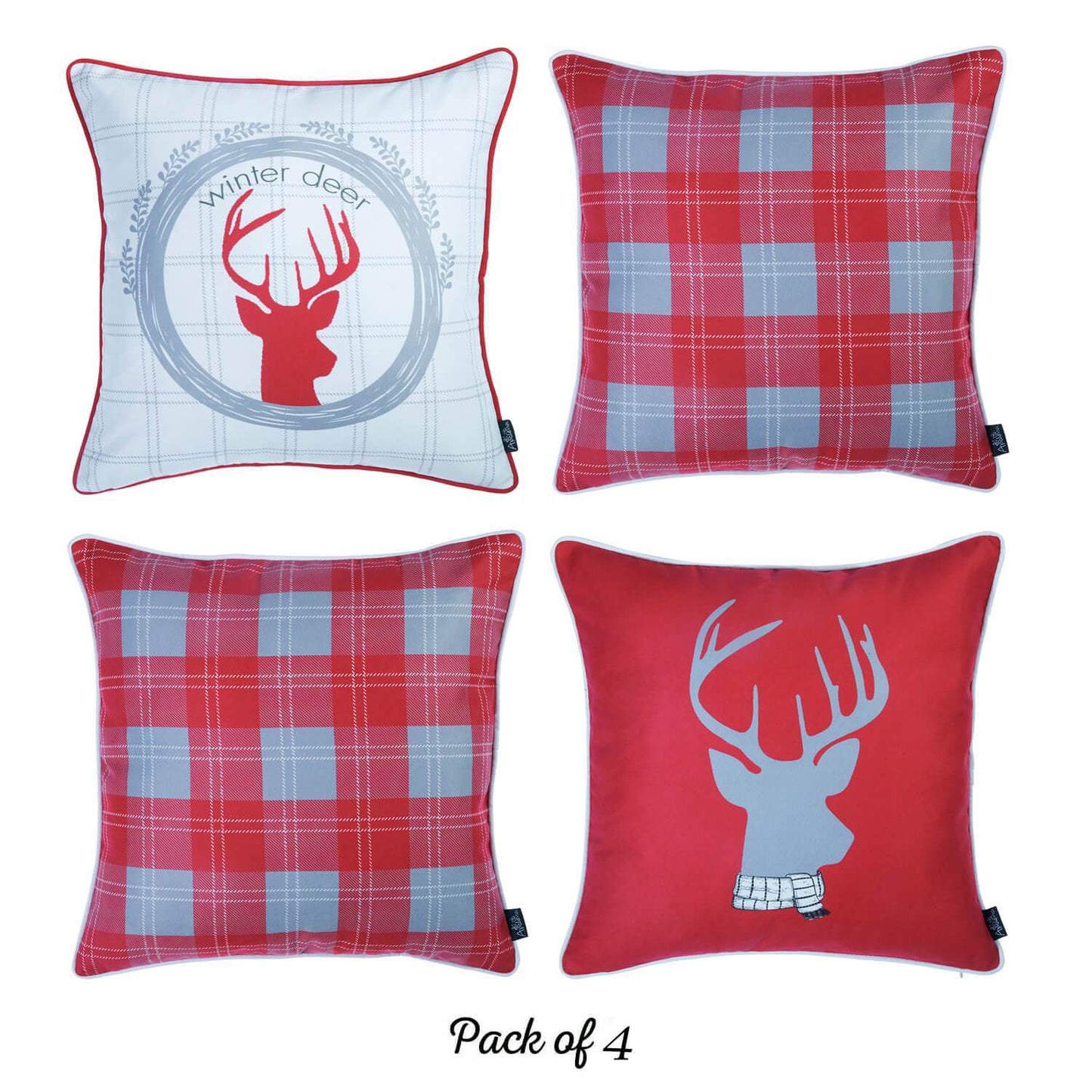 Set of 4 18inches Winter Deer Throw Pillow Cover in Multicolor