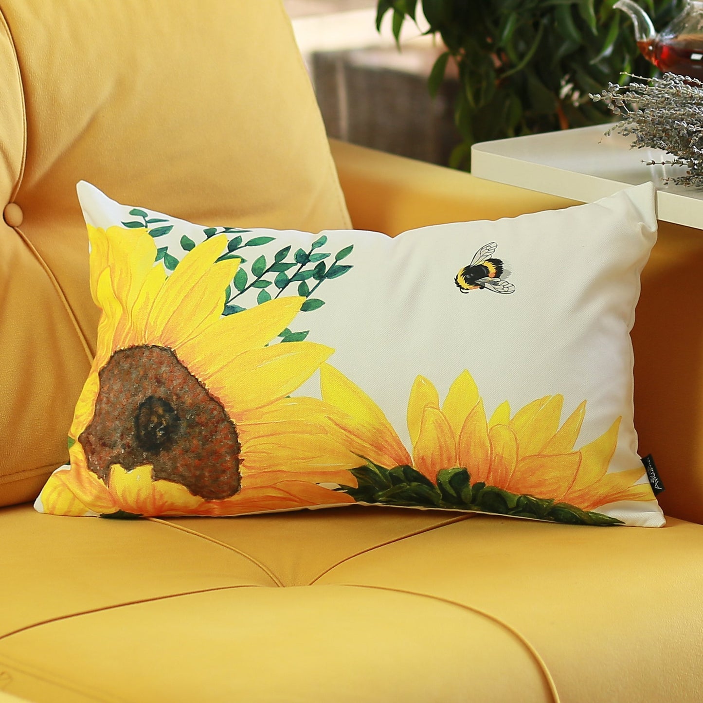 Set of 2 Sunflower and Bumble Bee Lumbar Pillow Covers