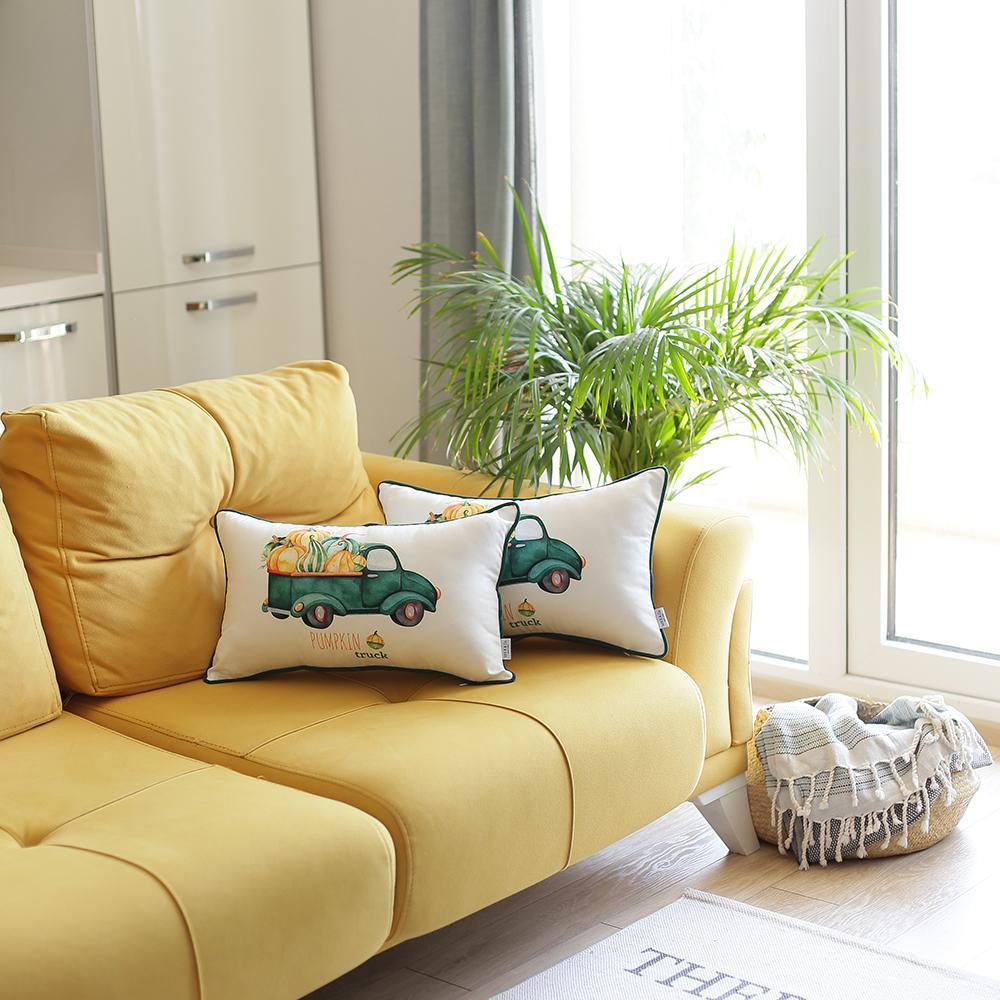 Set of 2 20inches  Pumpkin Truck Lumbar Pillow Cover in Multicolor