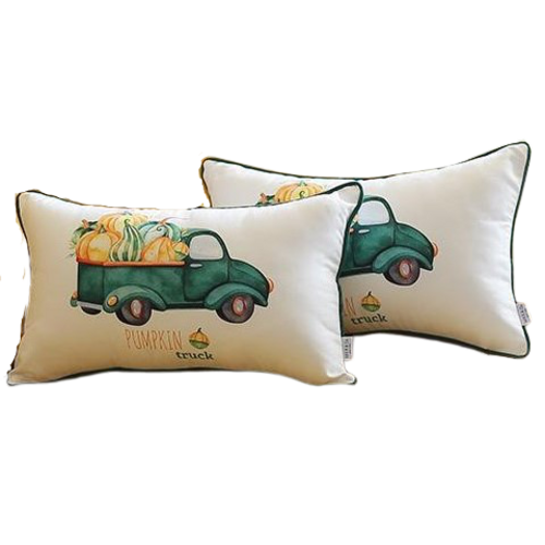 Set of 2 20inches  Pumpkin Truck Lumbar Pillow Cover in Multicolor