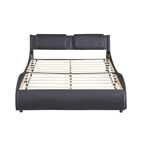 Full Size Upholstered Faux Leather Platform Bed With LED Light Bed Fra