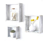 Set of 3 Square Rustic White Wash Wood Open Box Shelve