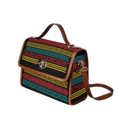 Women's Handbag, Canvas Top Handle Shoulder Bag - Black / Geometric - Walbiz.com