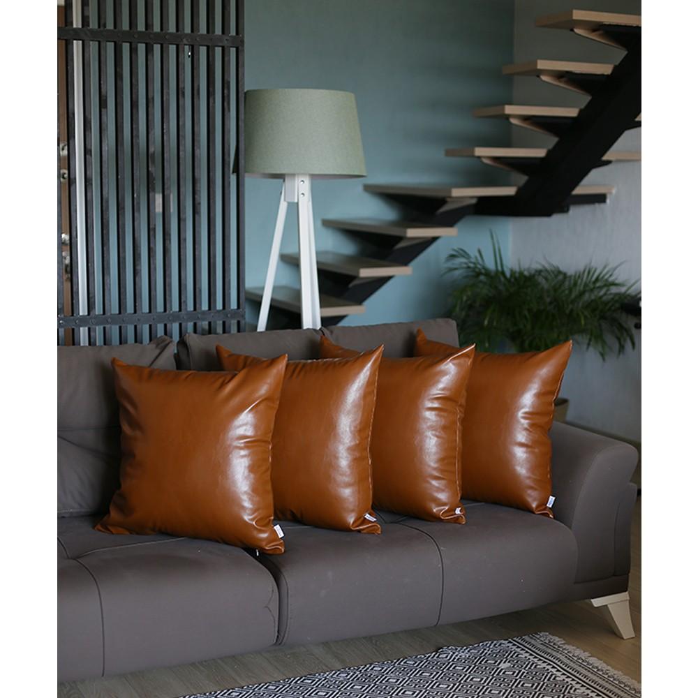 Set of 4 Brown Faux Leather 22inches Pillow Covers